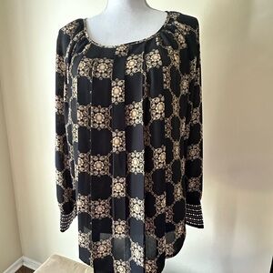 Alfani Black and Gold Patterned Blouse